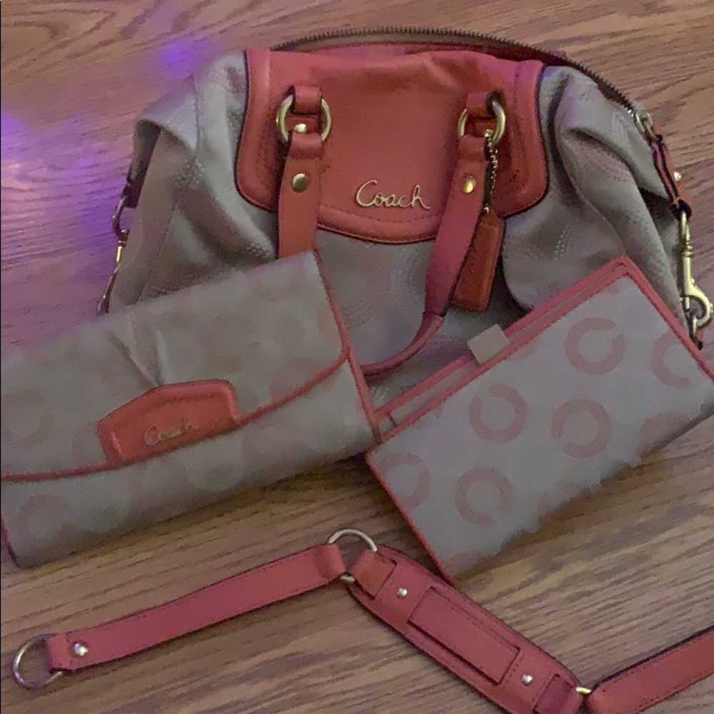 Coach handbag, wallet, and checkbook holder